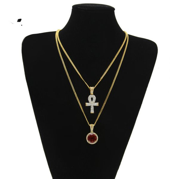 

cuban link chains cuban link chains exquisite hip-hop pendant diamond key small gold red necklace set, Silver