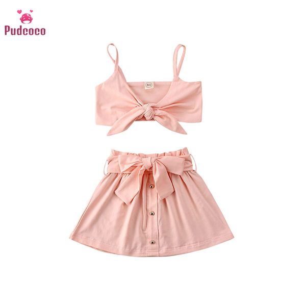 

pudcoco лето малыши baby girl одежда розовые без бретелек лука tops + юбка 2pcs нарядов хлопковой одежды костюмы, White