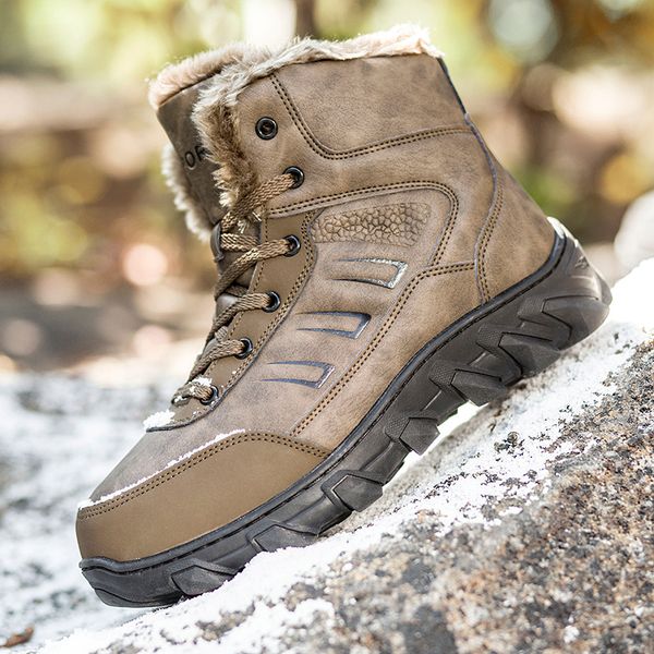 

winter snow boots men 2019 new casual men boots keep warm plush sneakers mens work ankle casual shoes hx-026, Black