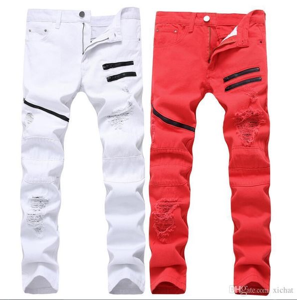 

2018 autum big size jeans new men's more zip jeans denim zip hole pants casual streight leg jeans size 28-40 tx009, Blue