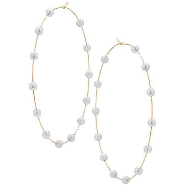 

big circle white pearls gold silver color round simulated hoop earrings brincos for women metal alloy elegant engagement jewelry, Golden;silver