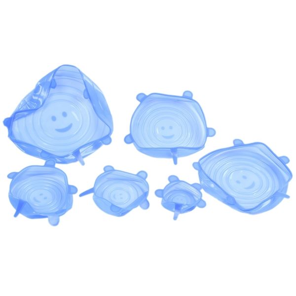 

silicone stretch lids 6 pack different size stretchable food covers for cups, pots, can,bowls,dishes,mugs,jars other kitchen dining bar