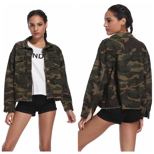 

coats and jackets women short button loose camouflage jackets spring autumn ladies streetwear veste femme d40, Black;brown