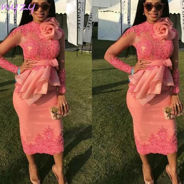 

низы m15 элегантный robe лишь де ла mariée 2019 официально платье партии длина шнурка high neck длинные рукава коктейль платья coral, White;black