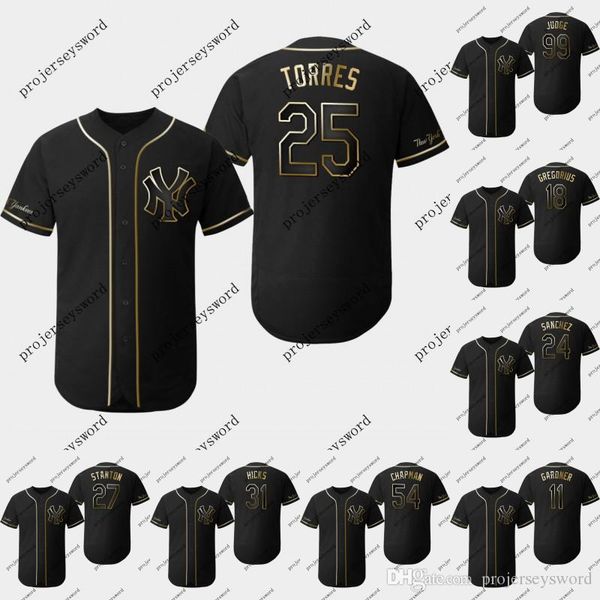 

New York Gleyber Torres 2019 Golden Edition Jersey Didi Gregorius Gary Sanchez Giancarlo Stanton Aaron Judge Yankees Baseball Jerseys