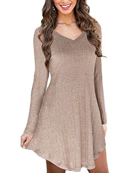 

ouges women's long sleeve v neck casual tunic sweater-shirts, Black;gray