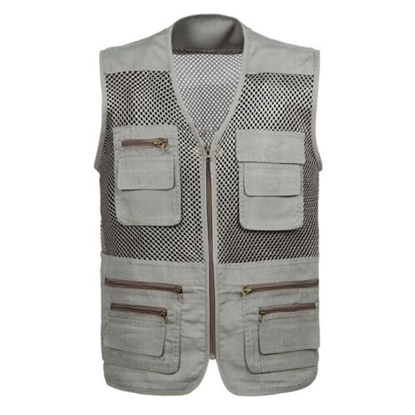 

men's outdoor jacket multi-pocket travelers fishing pgraphy vest, Black;white