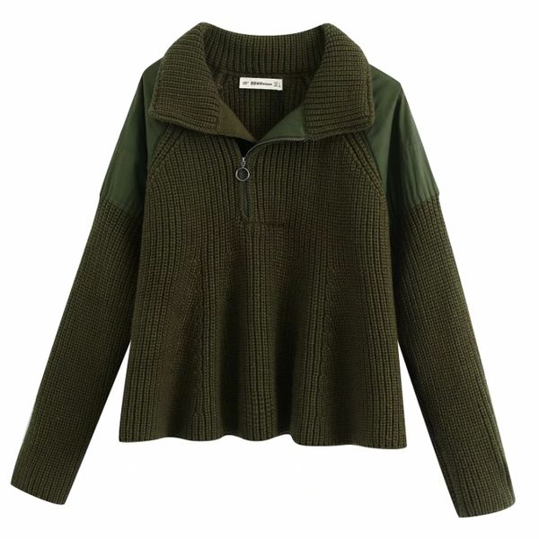 

2020 new women fashion patchwork knitting sweater female zipper decoration casual pullover spring chic brand leisure s248, White;black