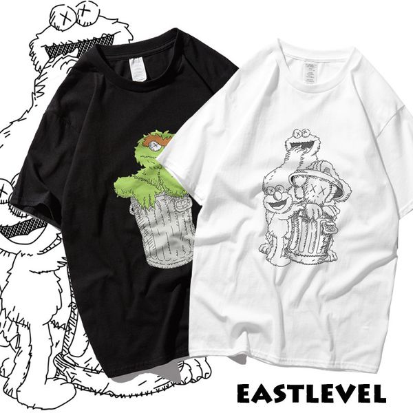 

ete sesame street t pity male trend pure cotton easy street ins hip-hop lovers short sleeve summer jacket, White;black