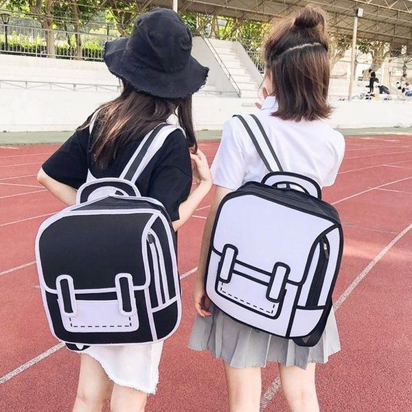 

jump style school bag women backpack graffiti drawing paper 2d cartoon shoulder bagpack comic bag satchel mochila feminina zaino