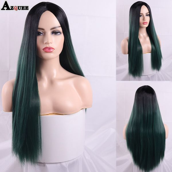 

azqueen synthetic wigs long straight layered hairstyle ombre black brown blonde gray ash full wigs with bangs for black women