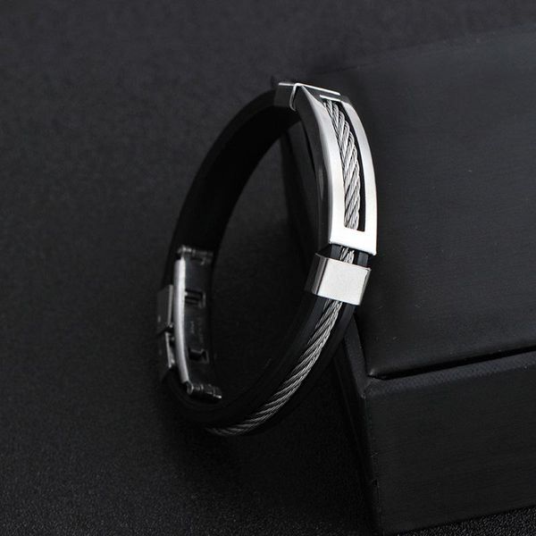 Bilezikler Bangles bileklik punk tasarımı siyah silikon bilezik basit kauçuk cazibesi pulsera hombre bilezik bileklik