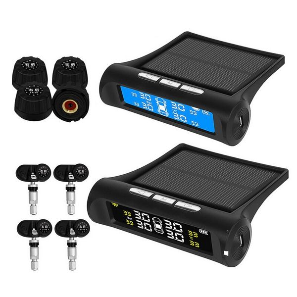 

new car tpms tire pressure monitoring system solar charging hd digital lcd display auto alarm system wireless with 4 sensor