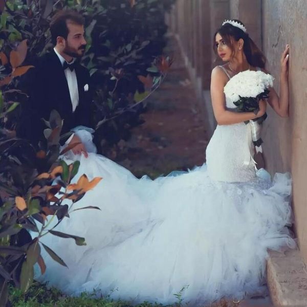 

Mermaid Wedding Dresses Sweetheart Lace Backless Wedding Dress Long Tutu Train Gorgeous Country Style Bridal Gowns