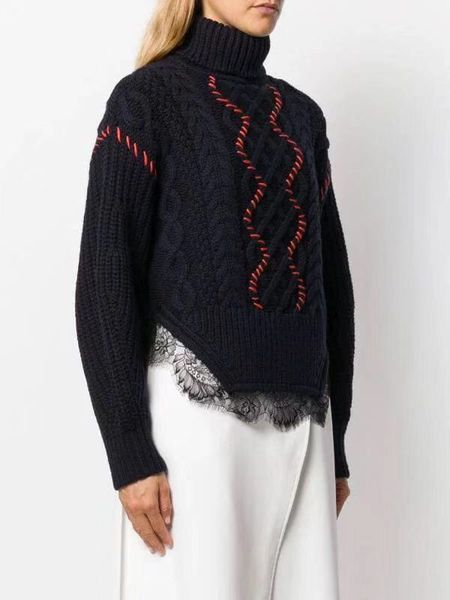 

women sweater 2019 loose green lace sweater with a woolen jumper for women, White;black
