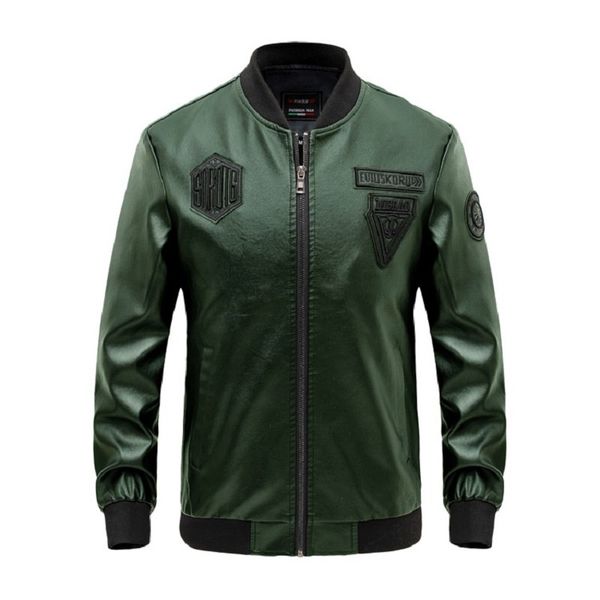

mens твердая аппликация pu куртки crew neck мода мужской пальто дизайнер молнии с длинным рукавом homme outerwears с карманами, Black;brown