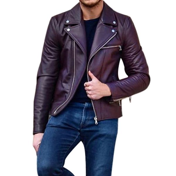 

calofe men's autumn winter leather zipper lapel leather male running jacket pu leisure windproof man running sports jackets 2018, Black;red