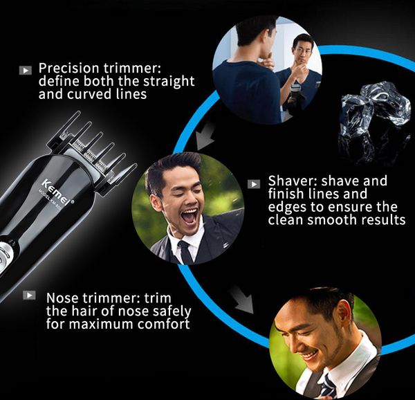 

kemei 6-in-1 km-600 rechargeable hair trimmer titanium children hair clipper electric beard trimmer men styling shaving tools