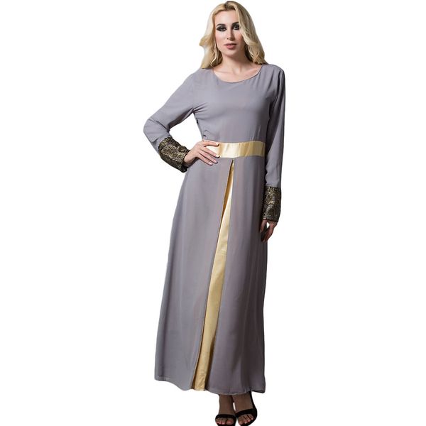 

turkish muslim dress muslim women long sleeve dress maxi abaya islamic casual robe kaftan grey/green/black g9415gy-xl, Red