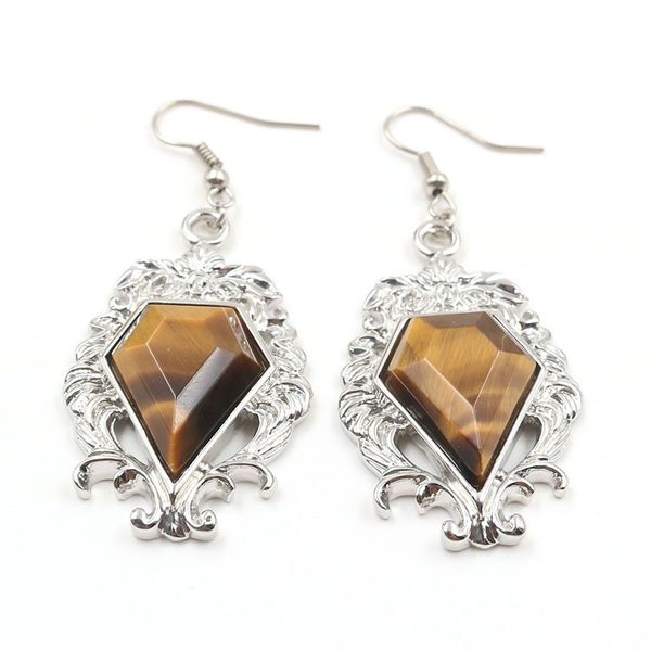 

wholesale 5 pairs silver plated polygon shape tiger eye stone dangle earrings for women black agate fashion jewelry