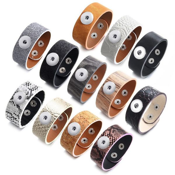 18mm Noosa Braccialetti con bottone a pressione Charms Pezzi Gioielli per le donne Moda Trendy Uomo Fai da te PU Bracciale in pelle Bracciale Catena Regalo 12 Colori