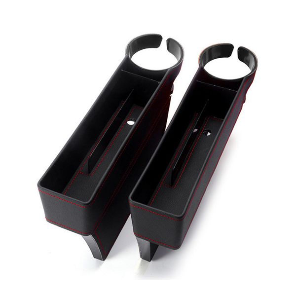 

black leather car pocket organizer seat gap filler box w/cup holder seat catcher between seats organizer s55
