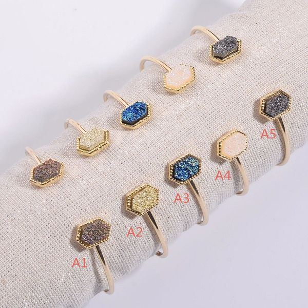 

мода druzy drusy браслет шестиугольник геометрия имитировать натуральный камень смолы браслет браслет для женщин марка ювелирных изделий, Golden;silver