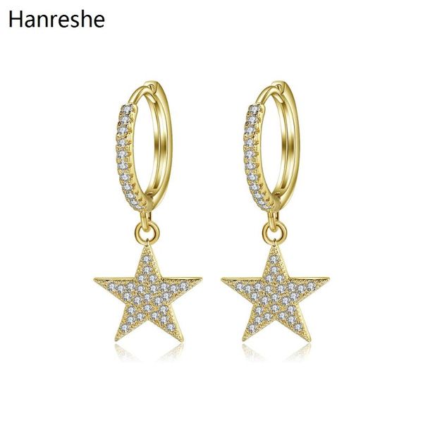 

2020 copper zircon crystal star hoop earrings golden aesthetic earring jewelry for woman wedding holiday gift, Golden;silver