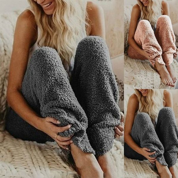 

winter women soft plush flannel pajama sleep bottoms night wear loose long pants thicker trouser sleepwear dropshipping, Black;red