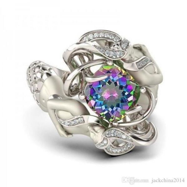 

wholesale new arrival big promotion fashion jewelry 925 sterling silver cushion cut raibow cz diamond mermaild women wedding band ring gift