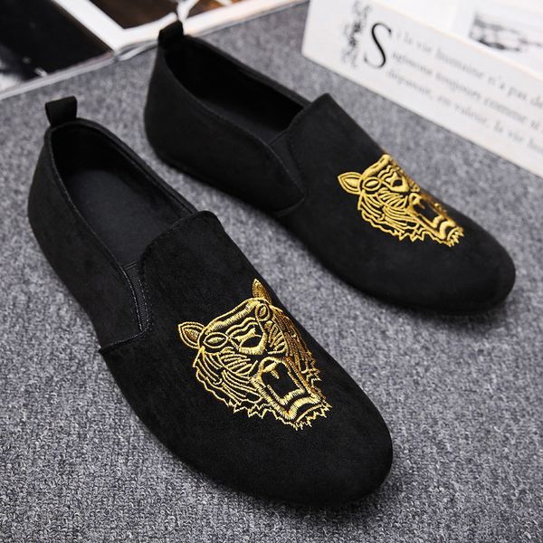 

2018 new man shoes walking casual male breathable men tiger red slip driving moccasin loafers flat shoes, Black