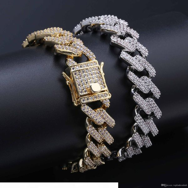 

hip hop cuban chain jewelry tiny zircons striped men's bracelet superior quality, Golden;silver