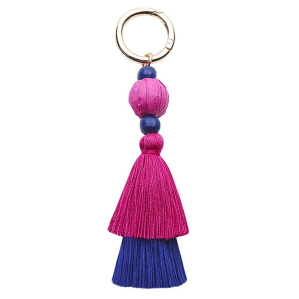 

doreenbeads cotton keychain & keyring tassel fuchsia royal blue black white orange-red colorful charms 15cm(5 7/8"), 1 piece, Silver