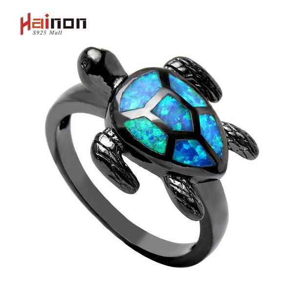 

blue tortoise fire opal ring for women black gold color jewelry engagement animal design finger gift distribution turtle ring, Silver