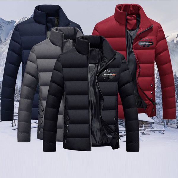 

men winter jacket leisure men clothes 2019 thickening padded cotton coat pure color cotton jacket warm coat parka gh4, Black