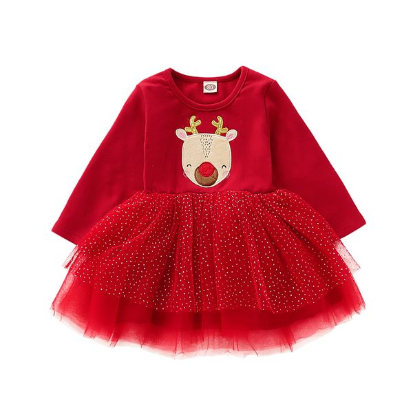 

12m-4т детские детские девушки xmas платья одежда babies рождество pageant пачка кружевном платье девочки партия принцессы длинные рукава пл, Red;yellow