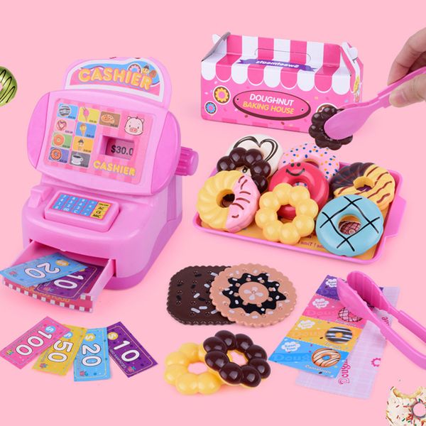 

21pcs/set kids doughnut cash register kit pretend role play early educational toy gift for supermarket checkout counter gifts