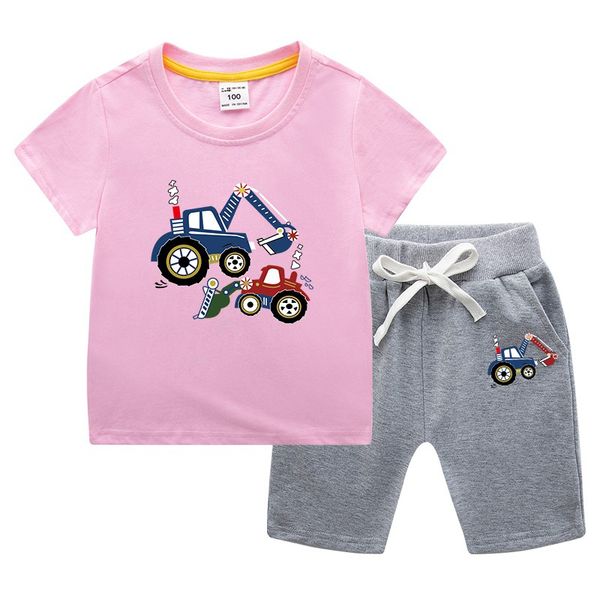 

character print children sets boys girls clothing summer clothes cartoon kids cotton 2-10 t-shit & knee shorts pants, White
