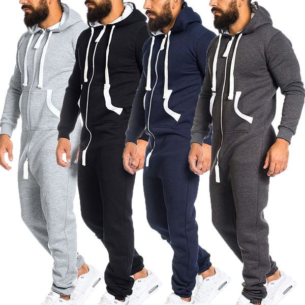 

2019 casual tracksuit jumpsuit mens overalls long sleeve sweatshirt hoodies casual long pants romper for male overalls clothing, Black