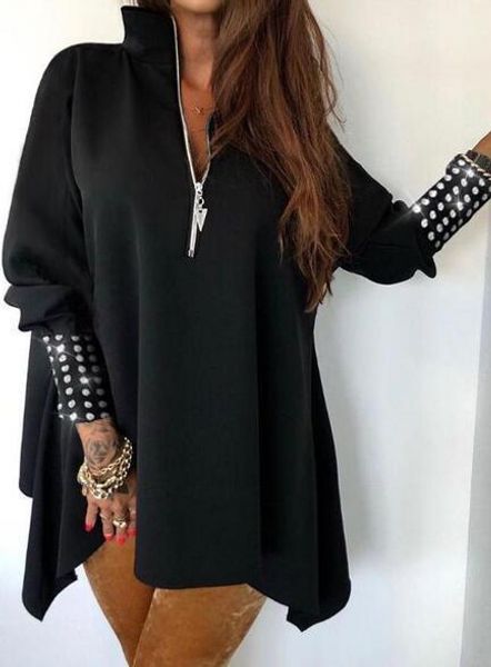 

women sequins long sleeve sweatshirts hoodie autumn half zipper turn-down collar pollover female casual loose tobs, Black