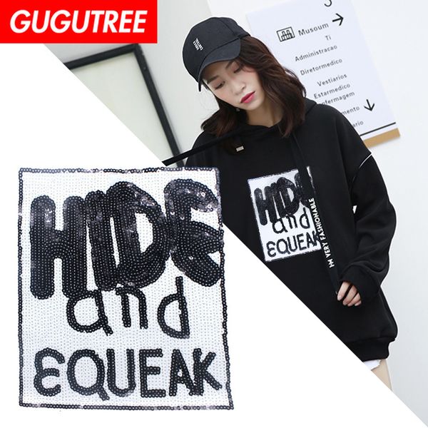 

gugutree embroidery big letter patch animal cartoon patches badges applique patches for clothing dxl-11, Black