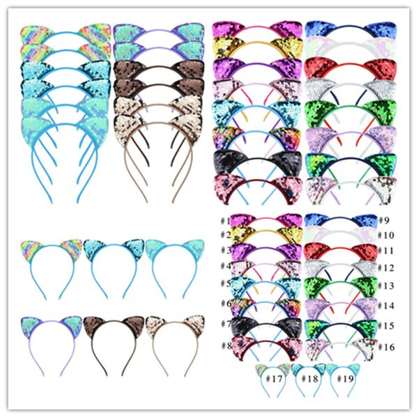 

glitter mermaid sequins cat ear hairband girls reversible hair head wrap clasp headband hoop kids women wash headress party favors d3401, Slivery;white