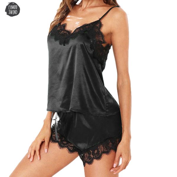 

новый 2019 женщины пижамы сексуальное белье рукавов ремень ночное новая отделка сатин cami top комплекты нижнего белья шнурка твердо 30, Black;red