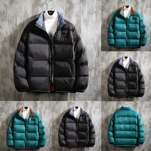 

новый стиль мода solid color мужские пальто зимы вскользь zipper stand воротник теплый comfortble прочный хлопок одежда пальто mmw, Black