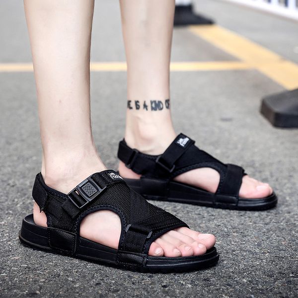 

summer shoes men sandals 2019 fashion gladiator beach slippers for man mesh light mens flats large size 45 46, Black