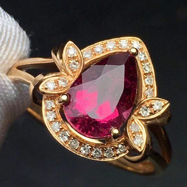 

rubillite ring fine jewelry pure 18 k gold natural rubi tourmaline 1.4ct gemstone diamond gift female rings for women fine ring, Golden;silver
