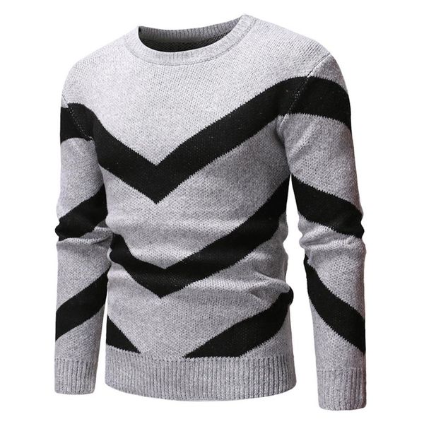 

men color block wavy stripe o-neck long sleeve sweater slim fit jumper top, White;black