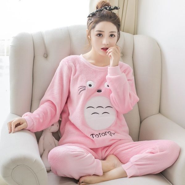 

pajamas for women femme lingeries for sets women winter nightwear leisure home cloth woman long sleeve flannel warm pyjama girl set, Black;red