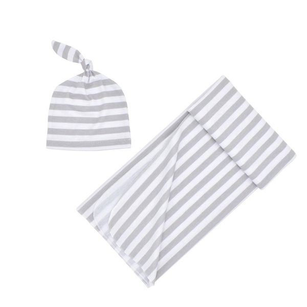 

newborn baby toddler striped swaddle wrap blanket knot cap set gifts