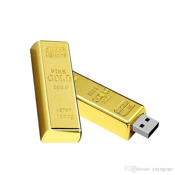 

wholesale w retail design golden usb flash drive pen drive 4gb 8gb 16gb 32gb 64gb gold bar usb 2.0 flash memory pendrive stick disk